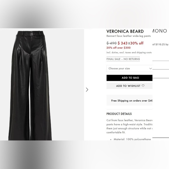 Veronica Beard Rennert Black Faux Leather Wide Leg Pants Sz 4 - Picture 13 of 13
